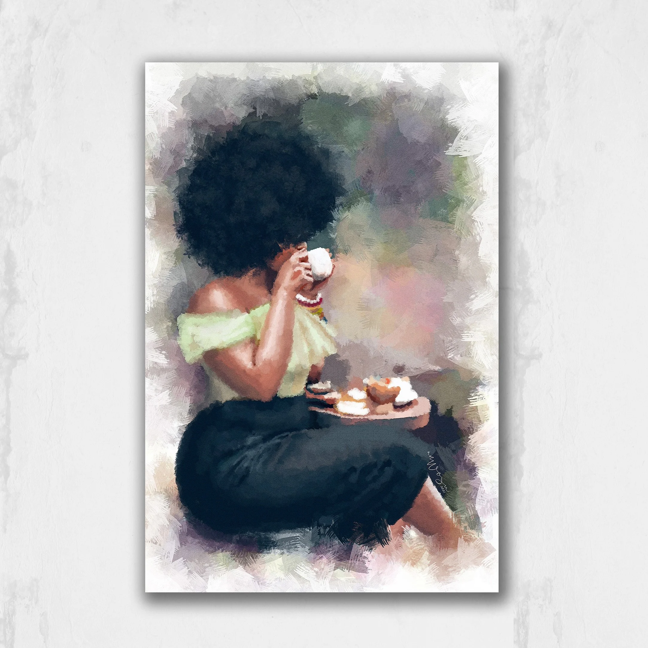The Tea – Afrocentric Art Print of a Black Woman Sipping Tea